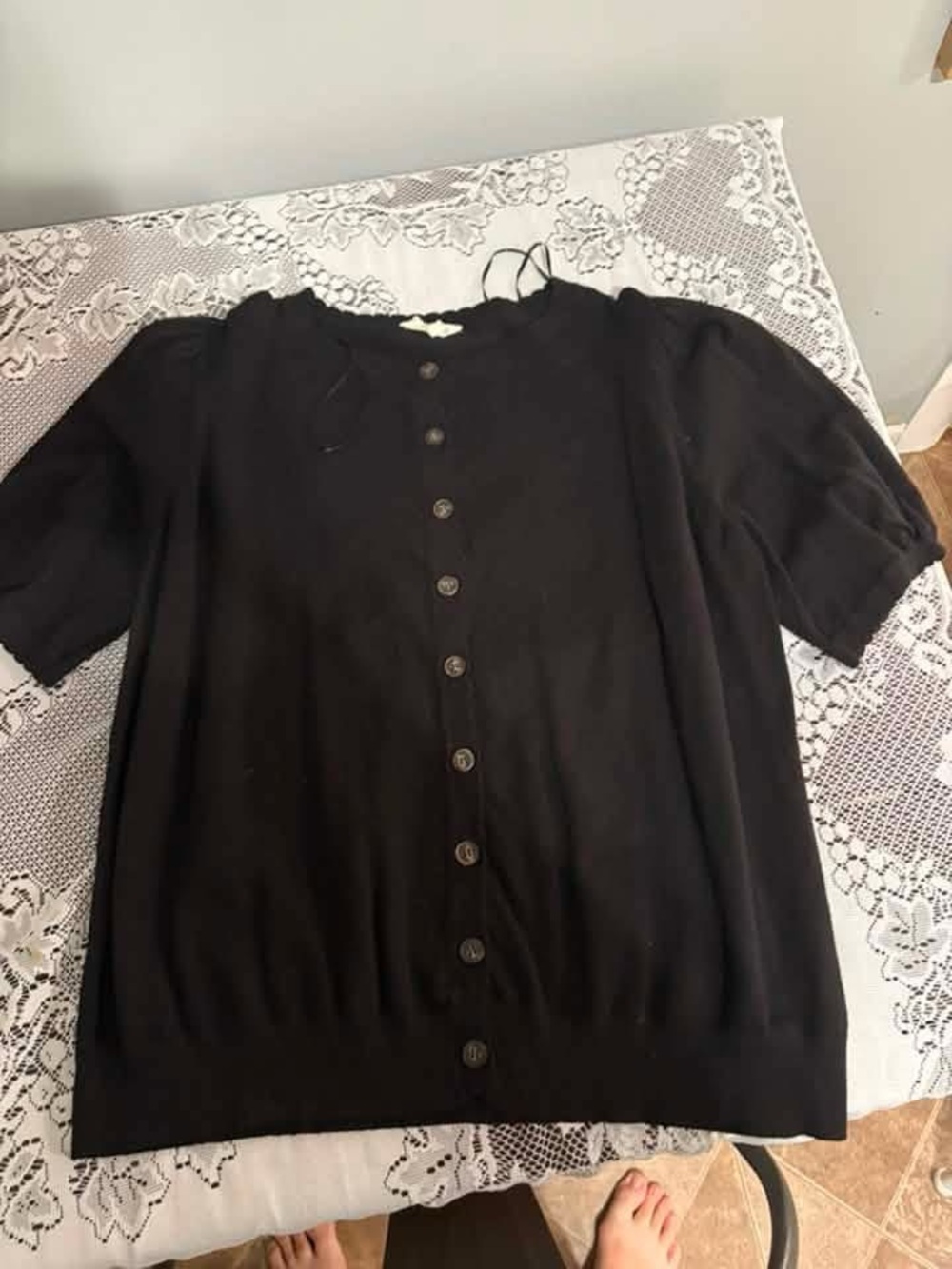 Black Short-Sleeve Button-Front Women's Sweater